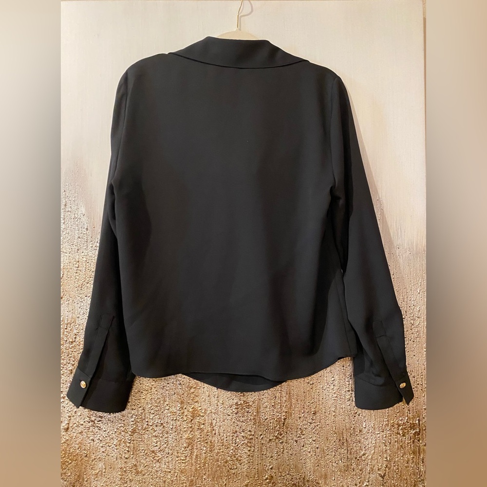 NWOT Halston Heritage Women's Long Sleeve Cowl Neck Black Blouse - Large - Picture 8 of 13